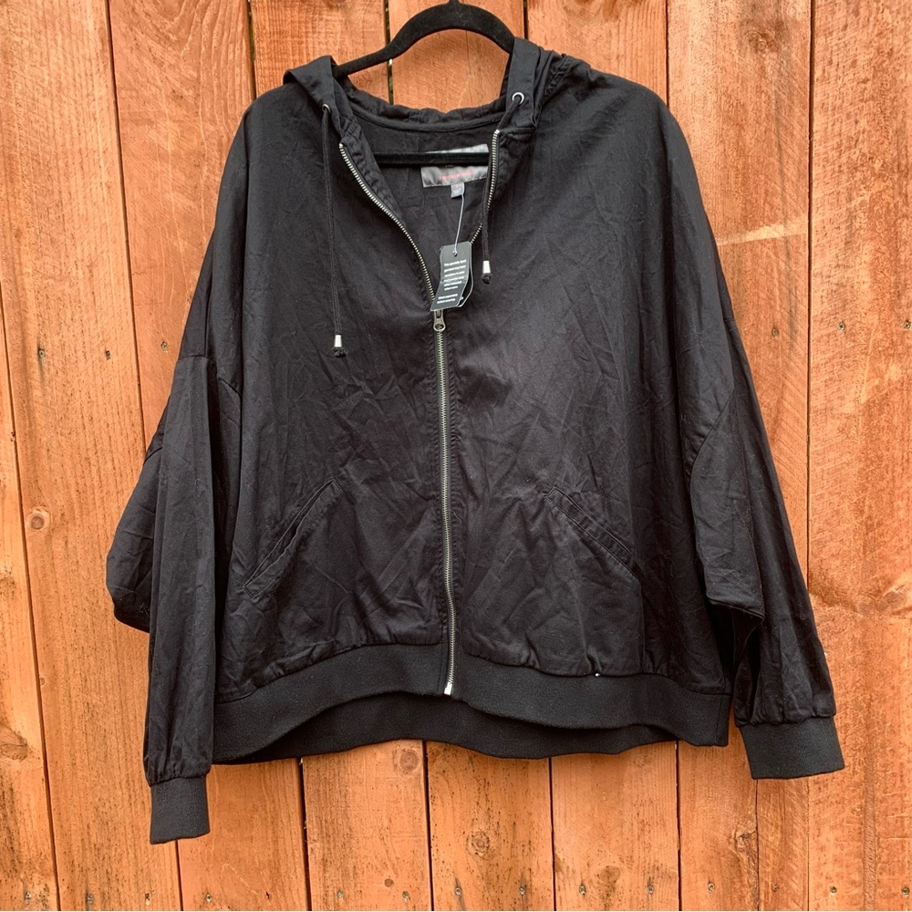 Torrid Black Bomber Jacket with Hood and Zip-Up Style